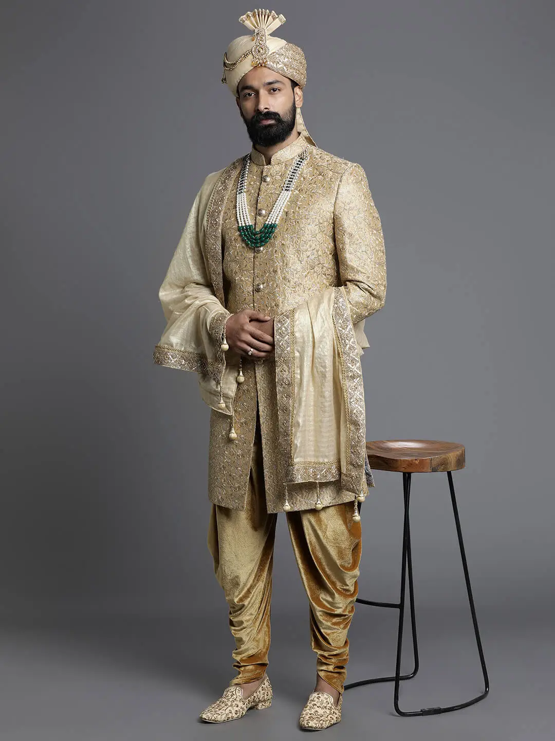 Beige Royal Wedding Sherwani