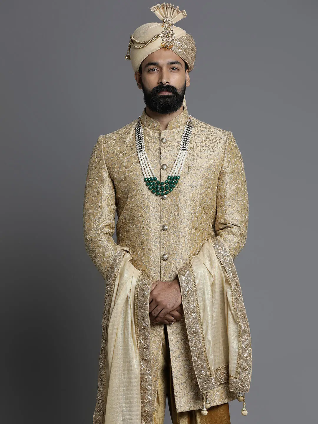 Beige Royal Wedding Sherwani