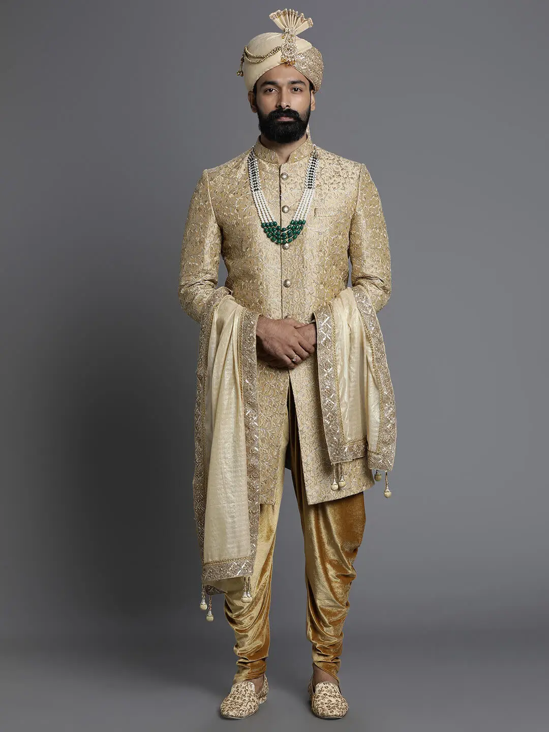 Beige Royal Wedding Sherwani — image 1