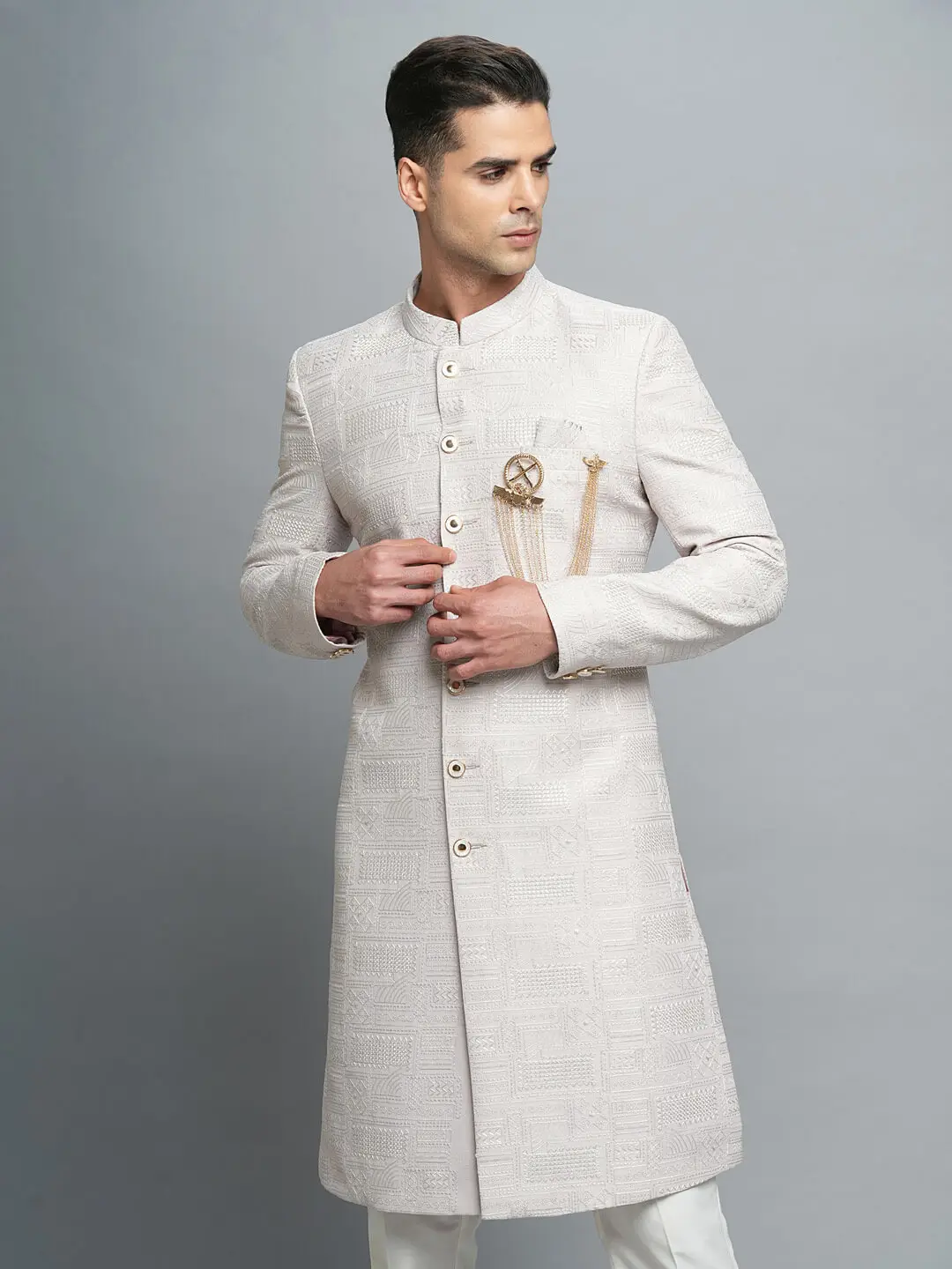 Beige Threaded Embroidered IndoWestern