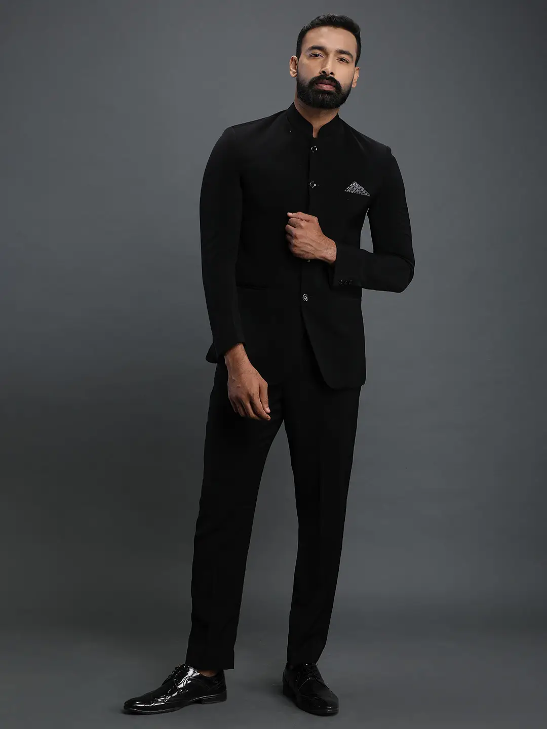 Black Polynosic Jodhpuri Suit