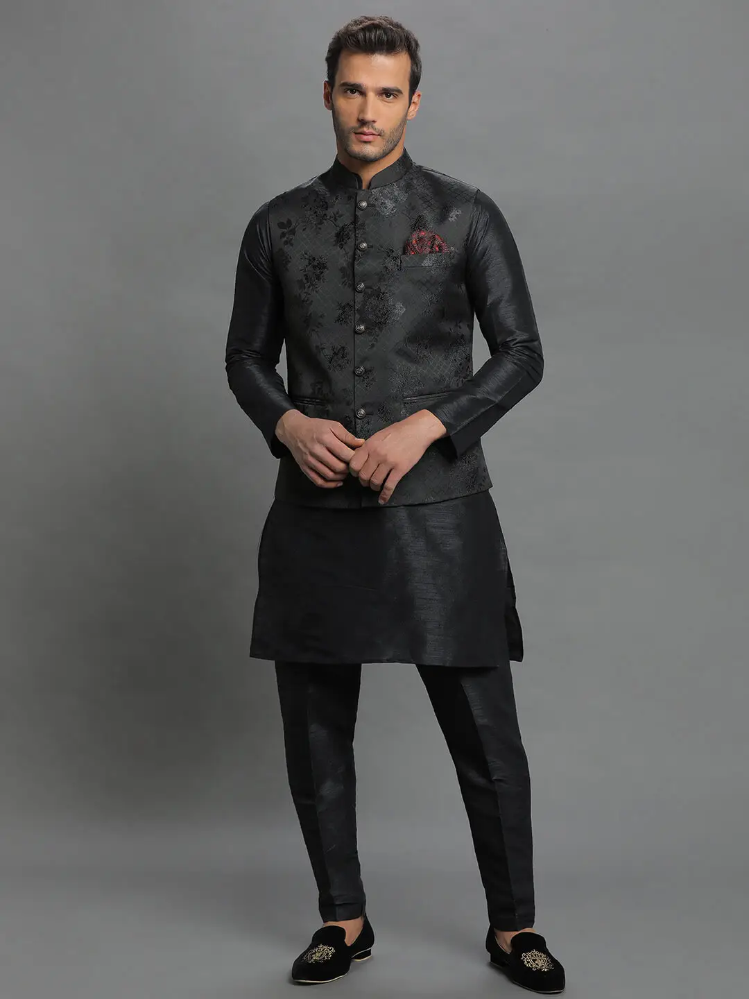 Black Zardozi Kurta Pyjama Set