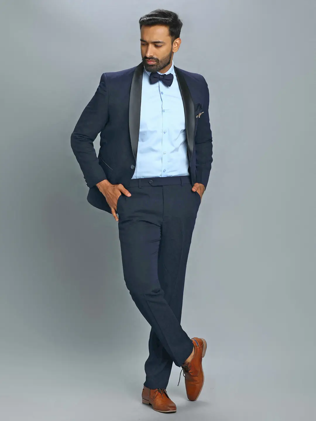 Blue Textured Polynosic Tuxedo