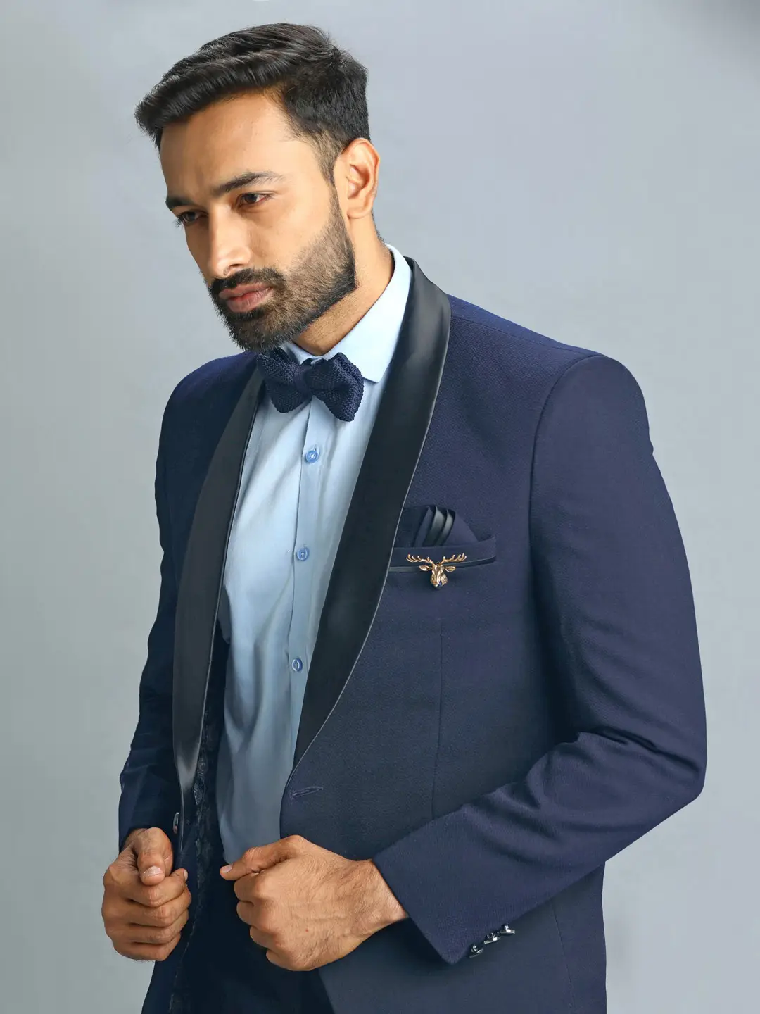 Blue Textured Polynosic Tuxedo