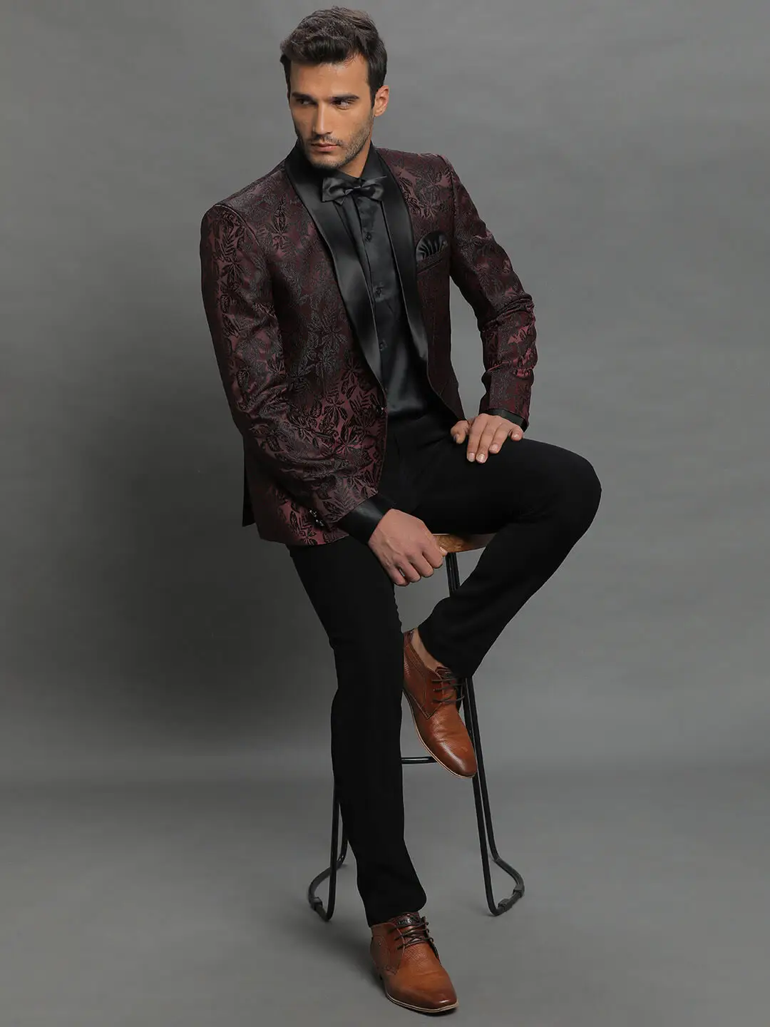 Brown Floral Jaquard Blazer