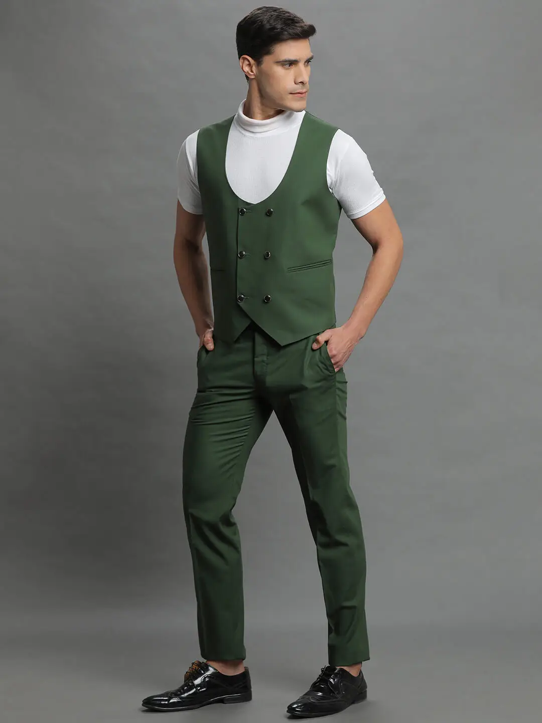 Dark Green Waistcoat Pant Set