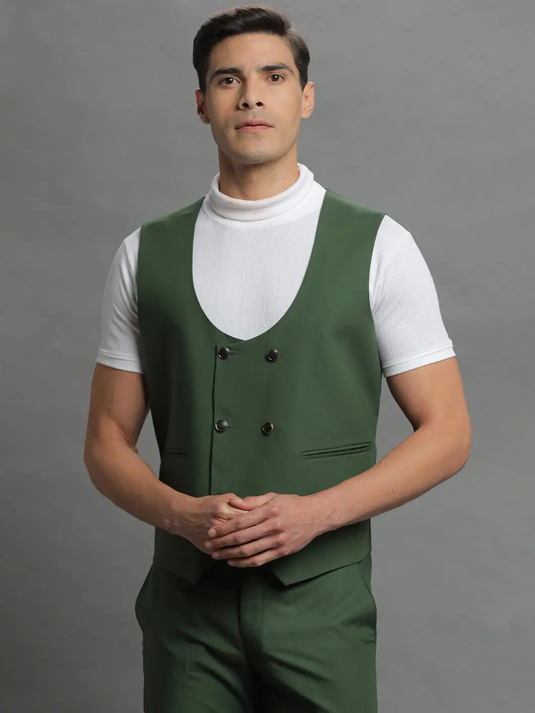 Dark Green Waistcoat Pant Set