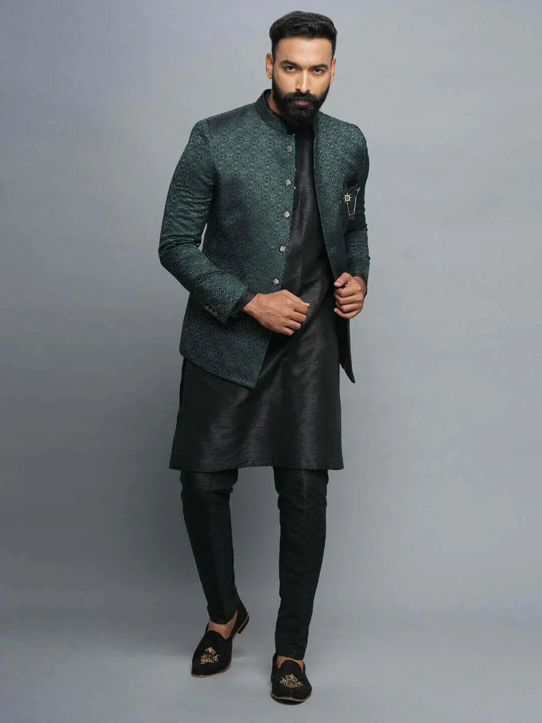Green Designer Jaquard Bandgala