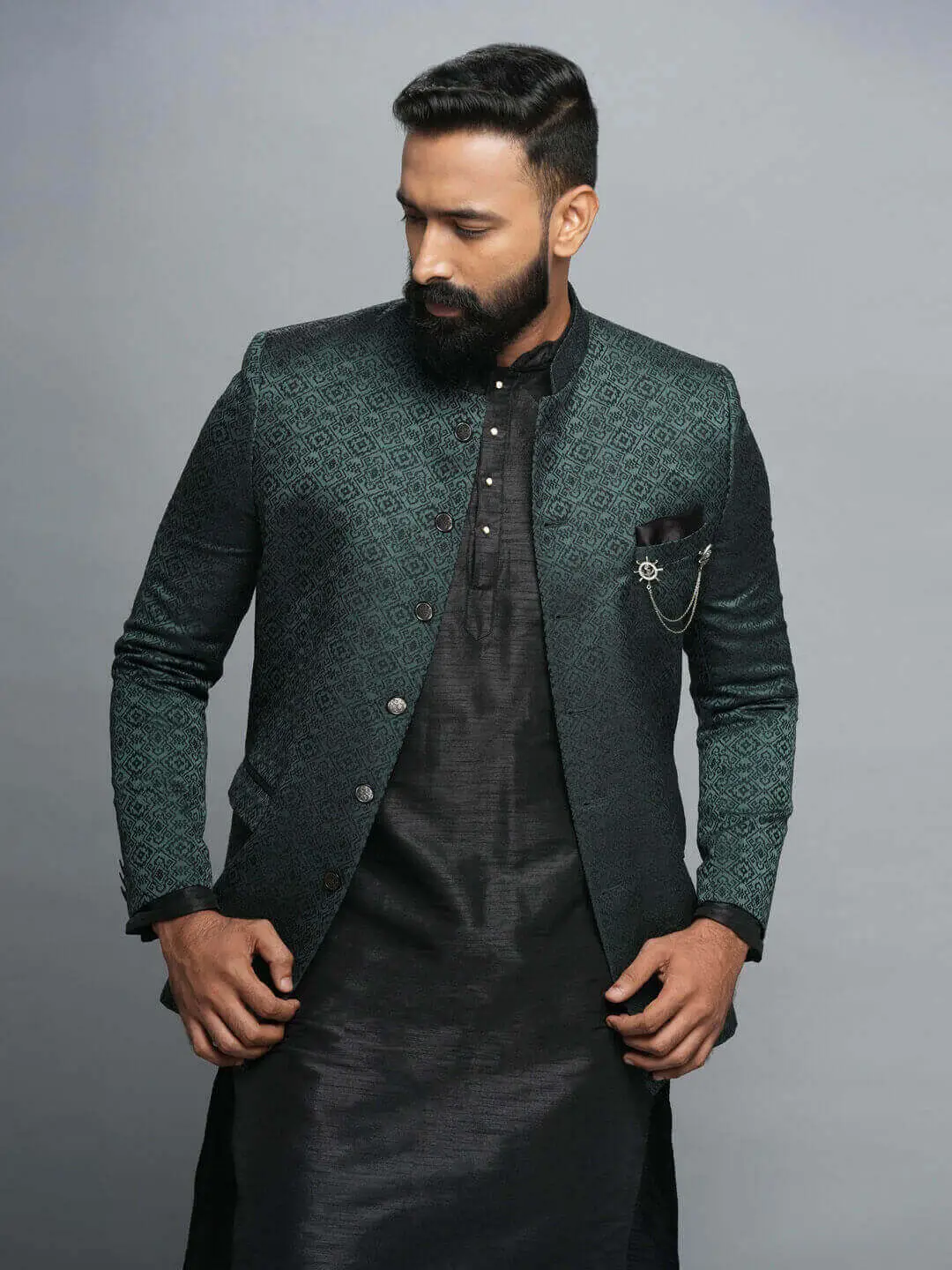 Green Designer Jaquard Bandgala