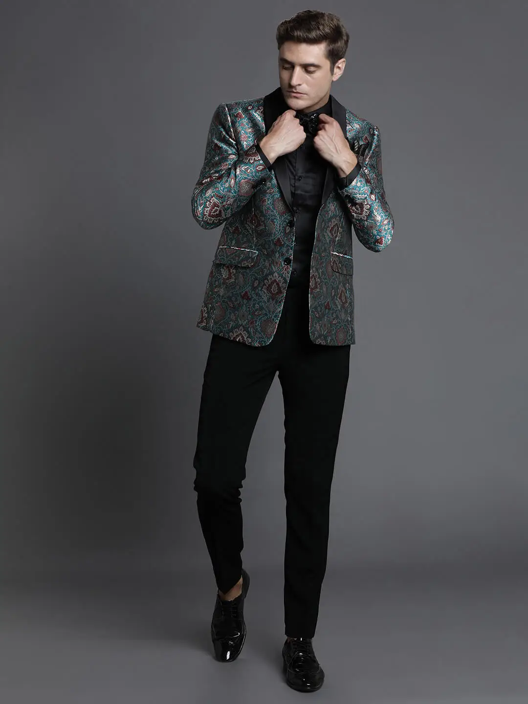 Green Jacquard Print Blazer