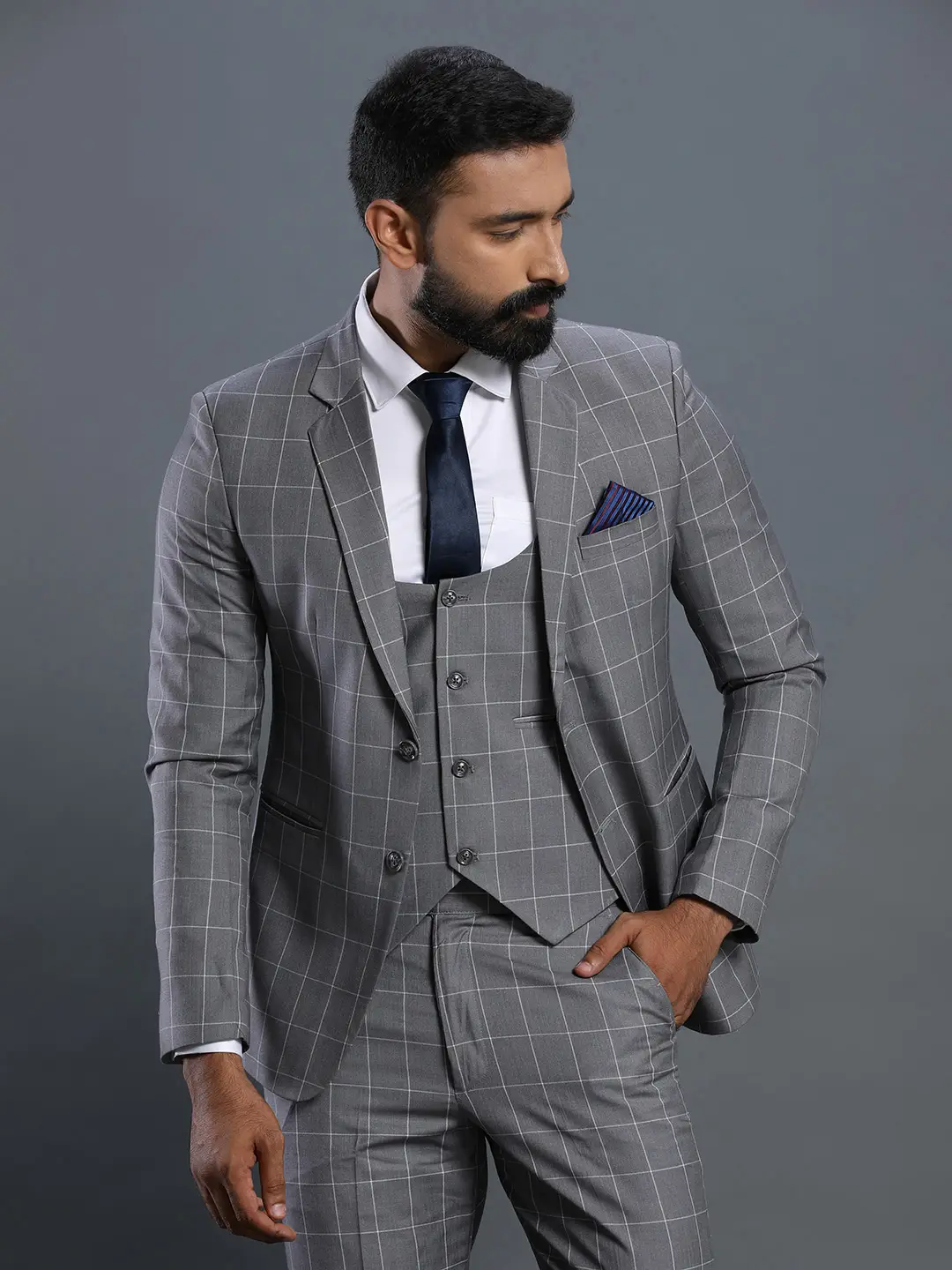 Grey Checks 3 Piece Suit