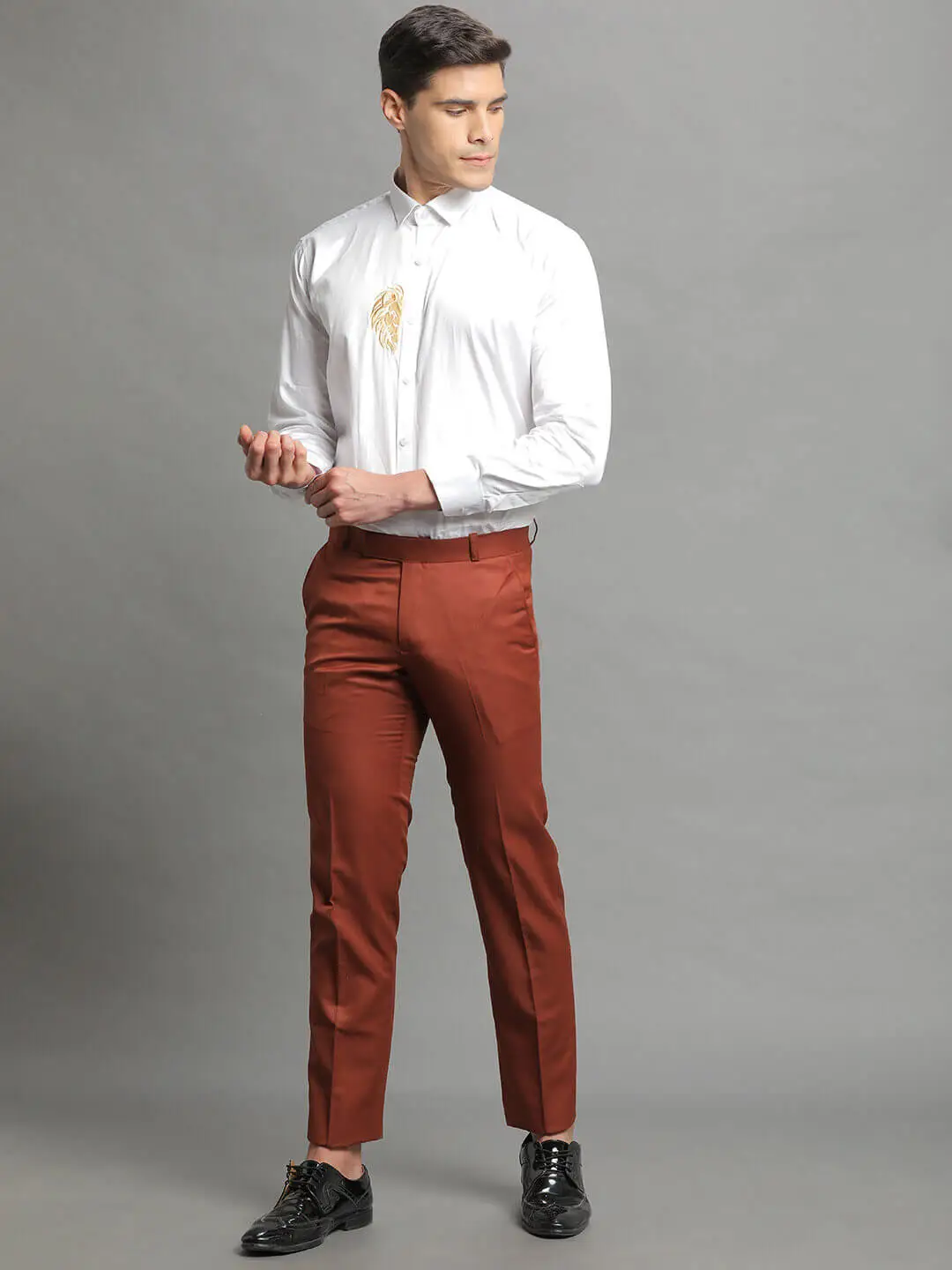 Half Lion Embroidered White Shirt