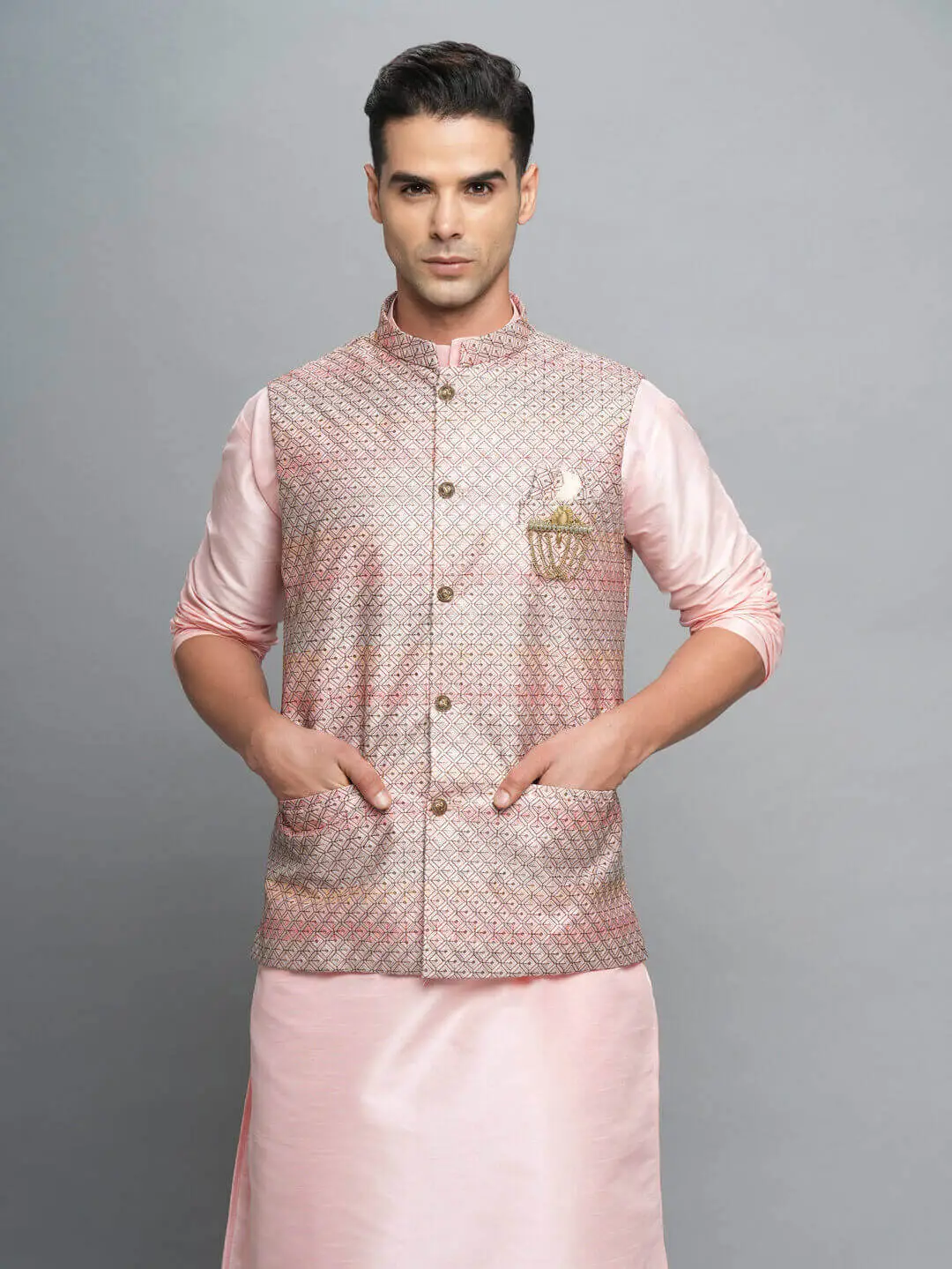 Light Pink Kurta Pyjama Bandi Set