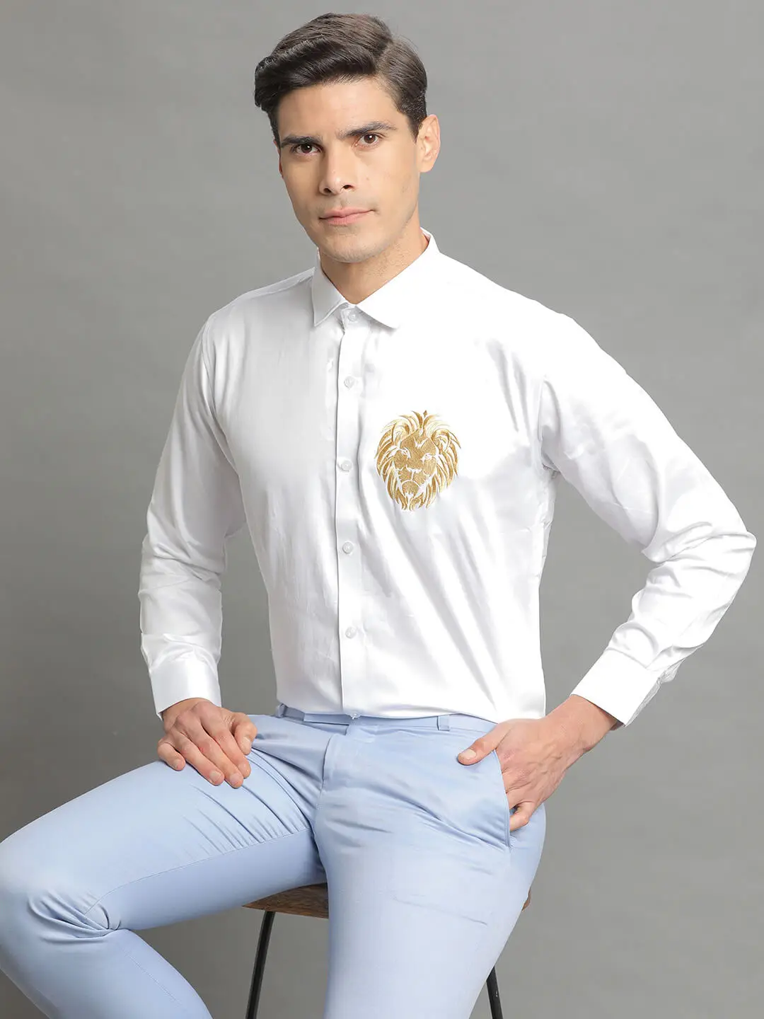 Lion Embroidered White Shirt
