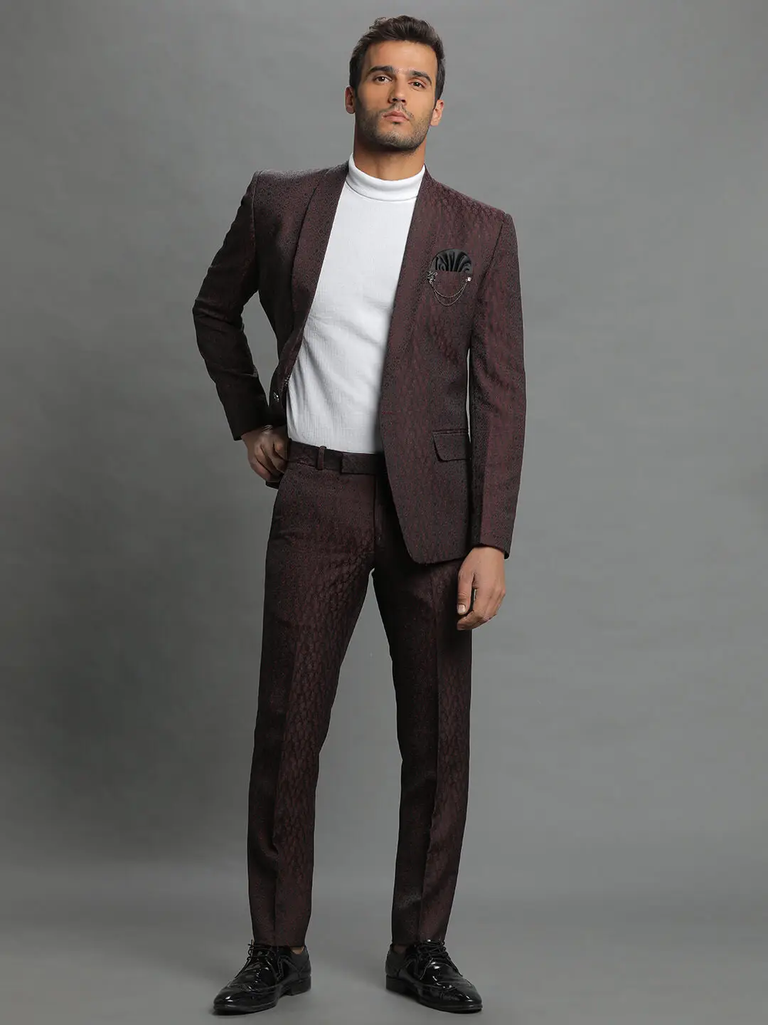 Maroon Rose Embroidered Suit
