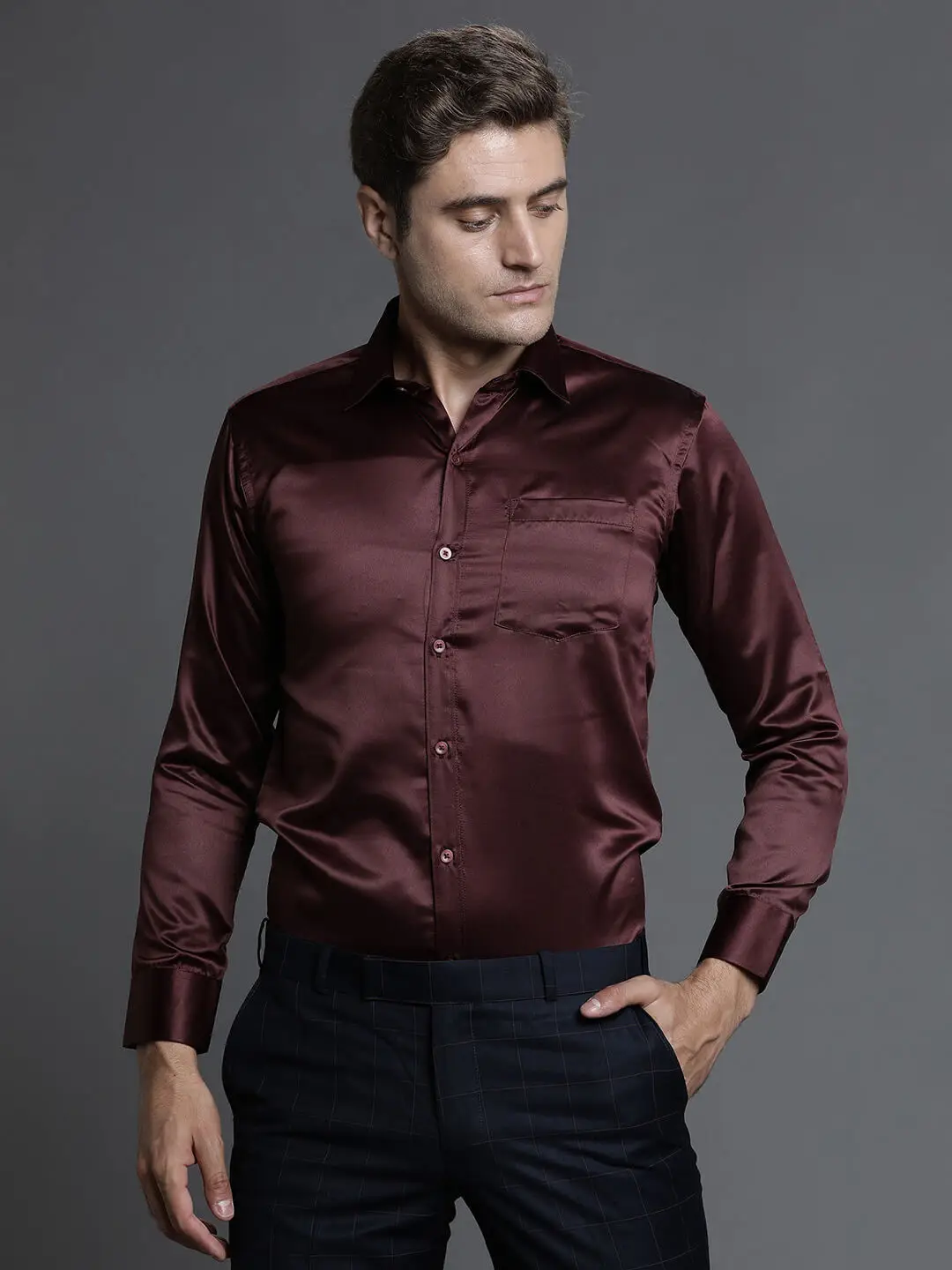 Maroon Satin Shirt