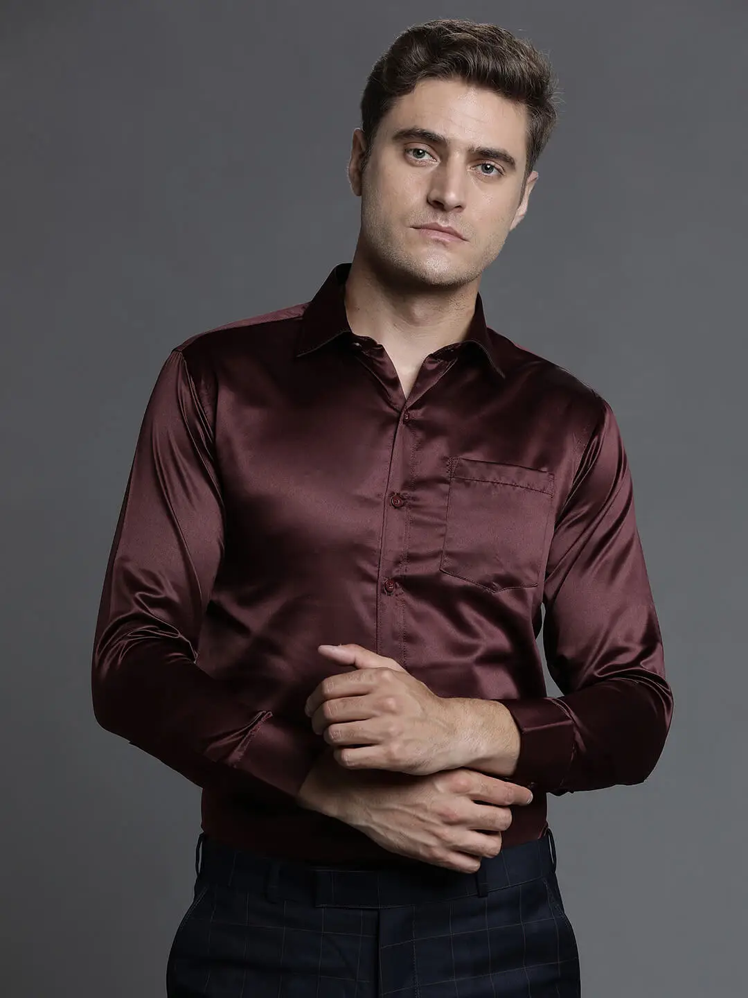 Maroon Satin Shirt