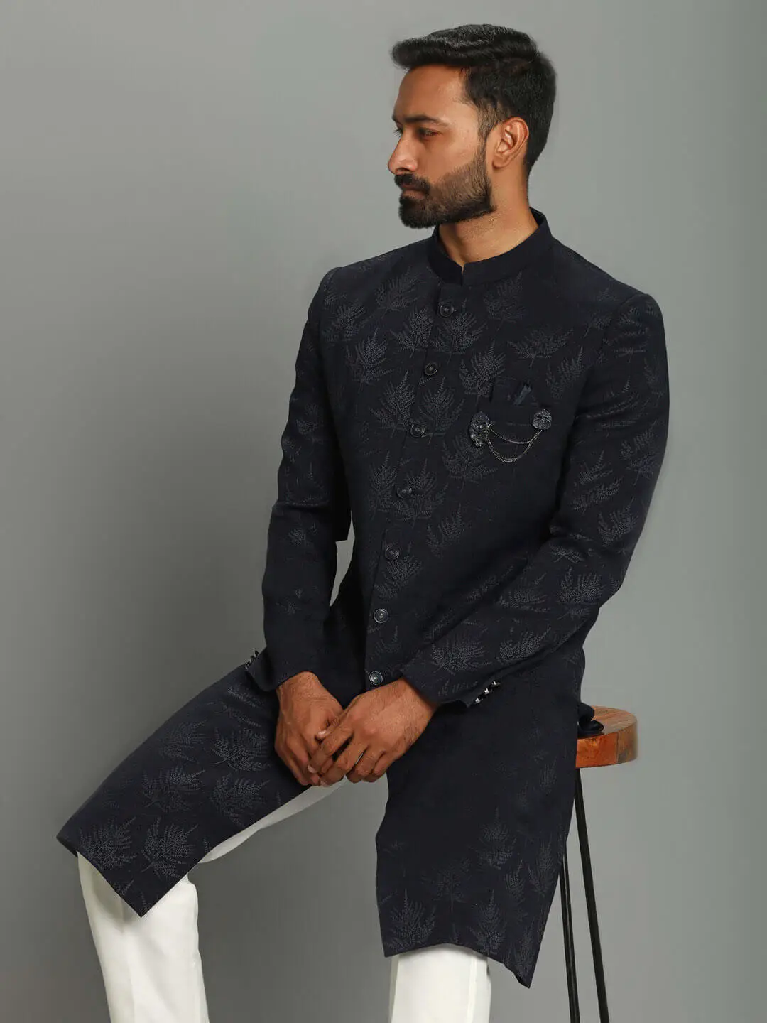 Navy Blue Leafy IndoWestern