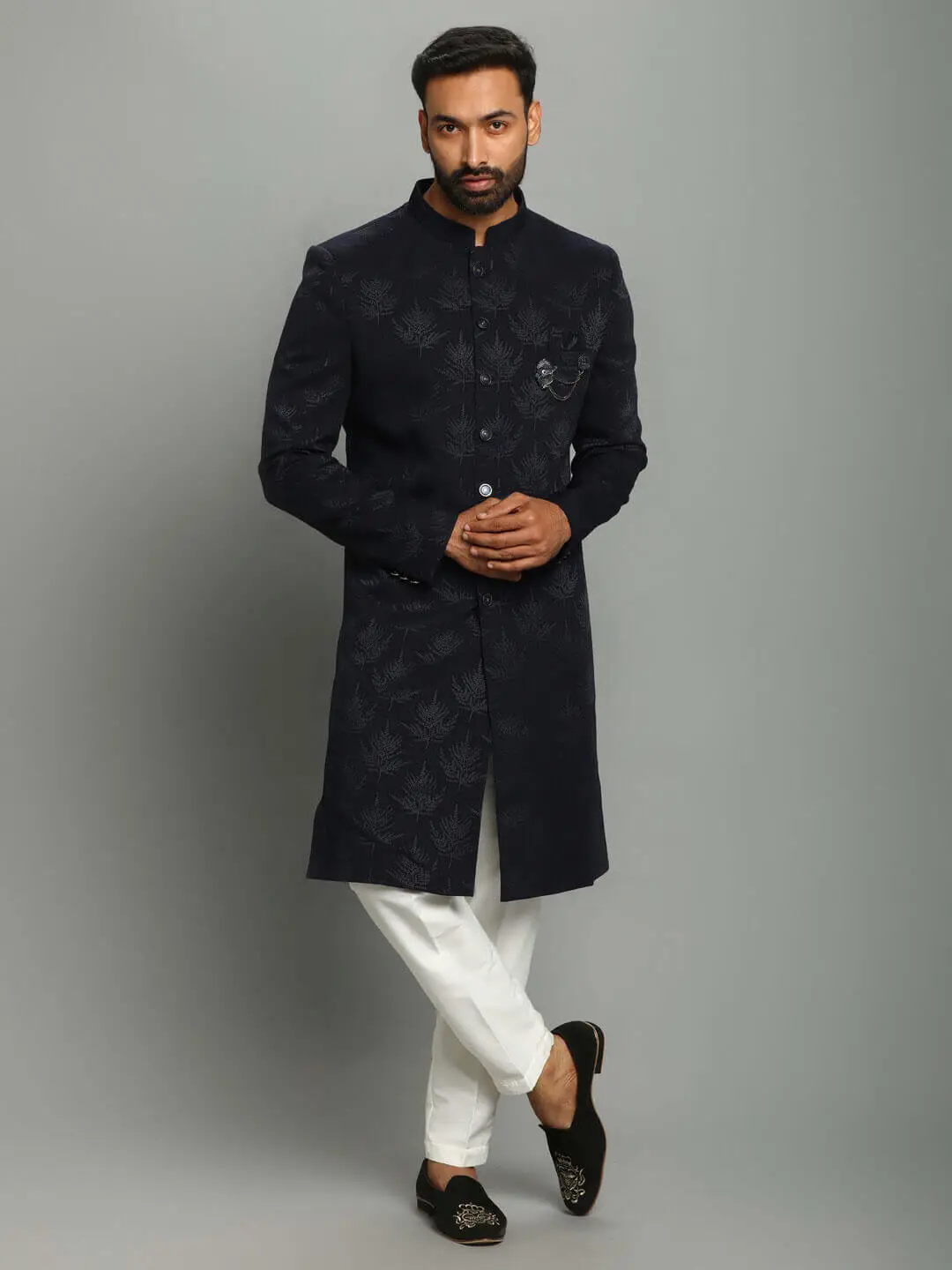 Navy Blue Leafy IndoWestern — image 1