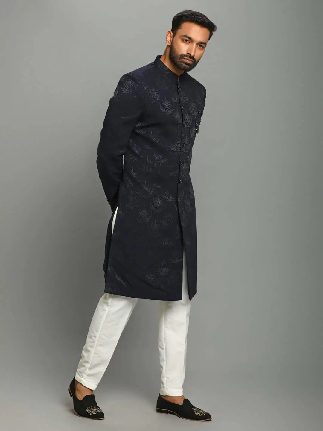 Navy Blue Leafy IndoWestern — image 4