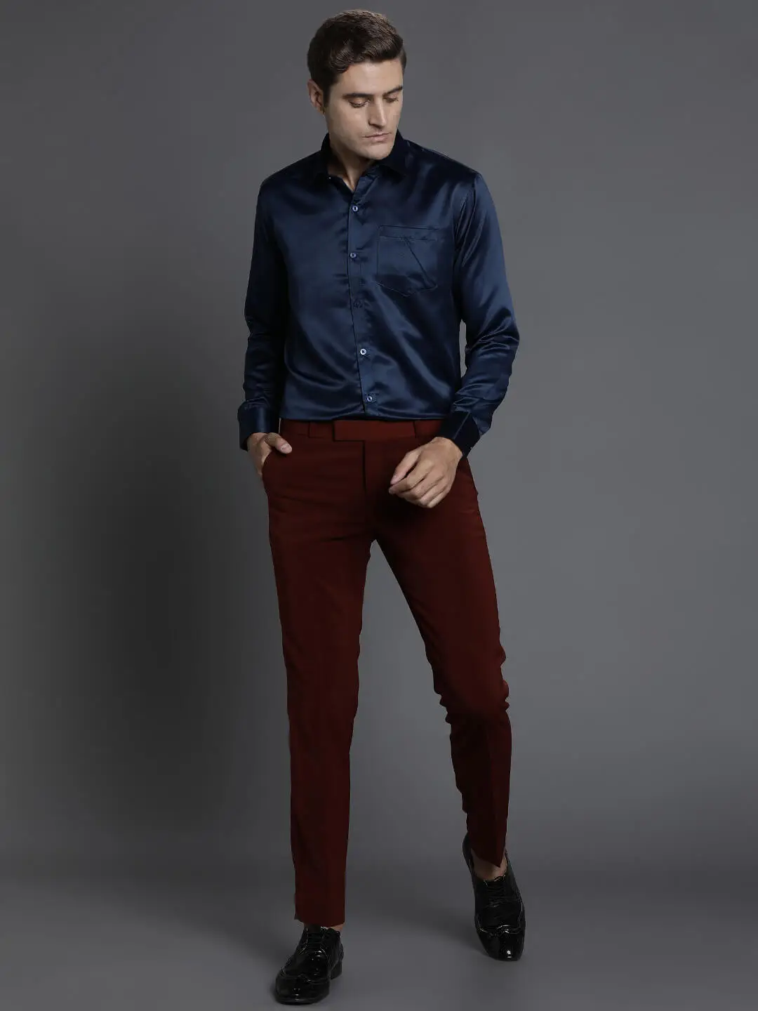Navy Blue Satin Shirt