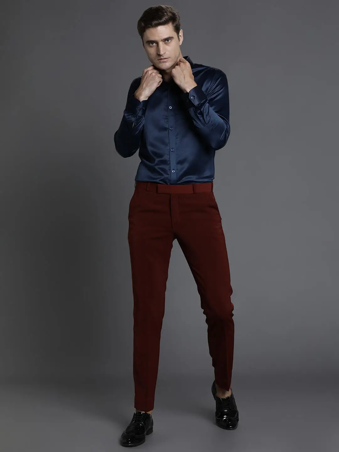 Navy Blue Satin Shirt