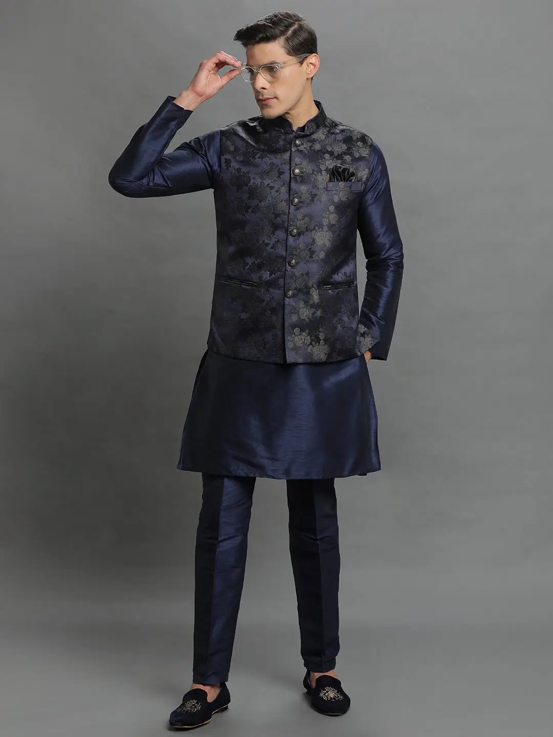 Navy Blue Zardozi Kurta Pyjama Set