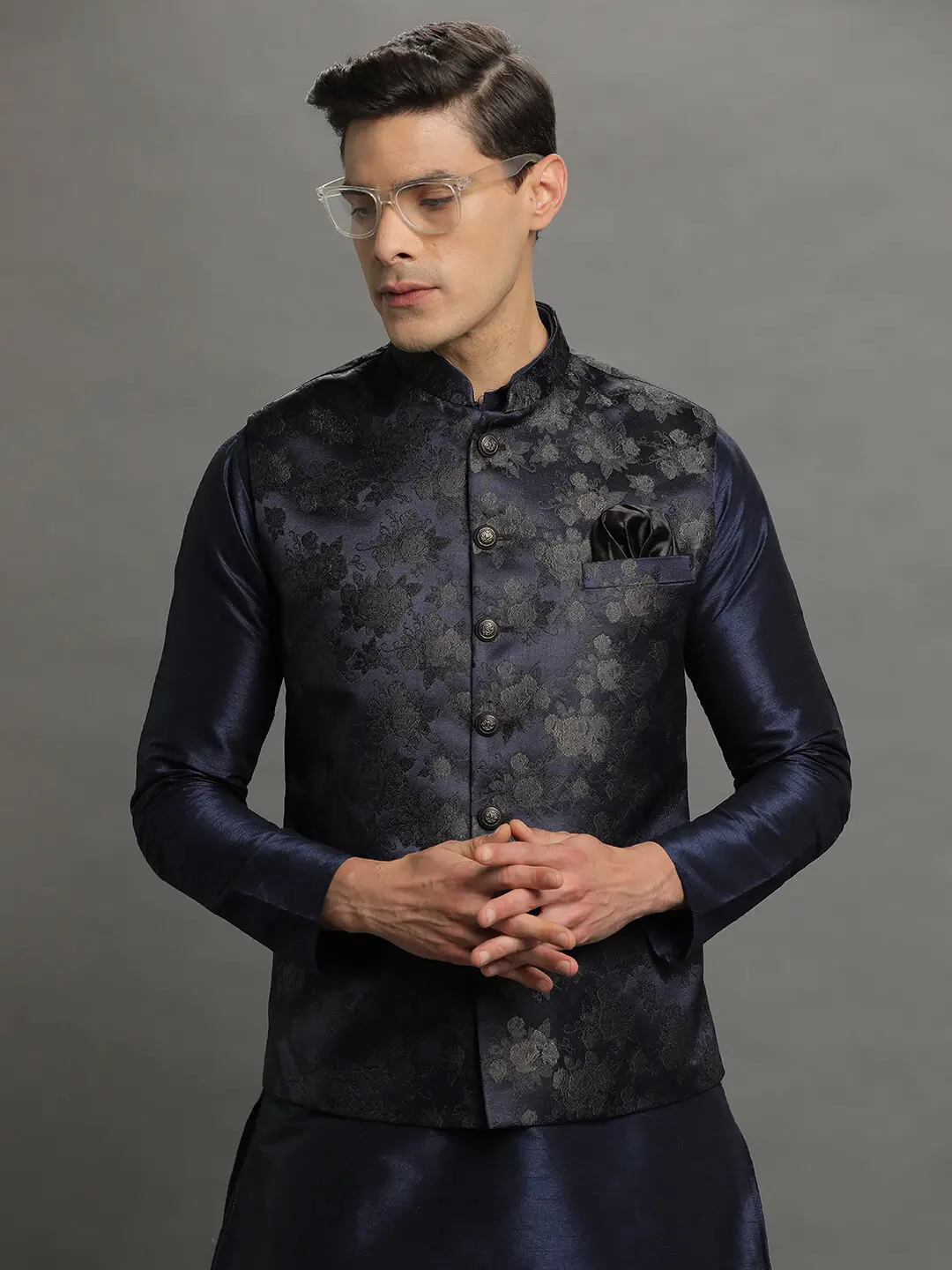 Navy Blue Zardozi Kurta Pyjama Set