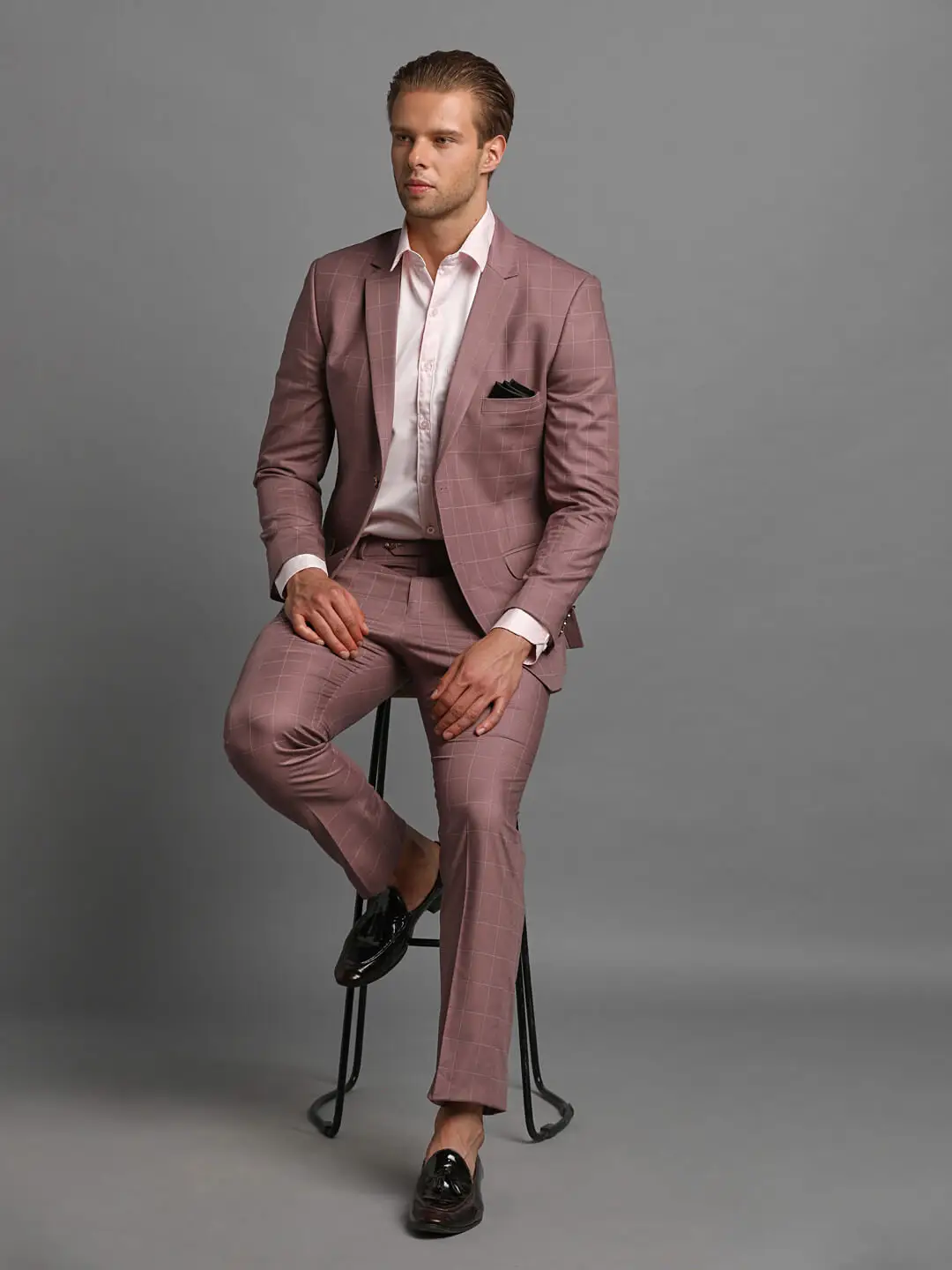 Onion Pink Checks 2 Piece Suit