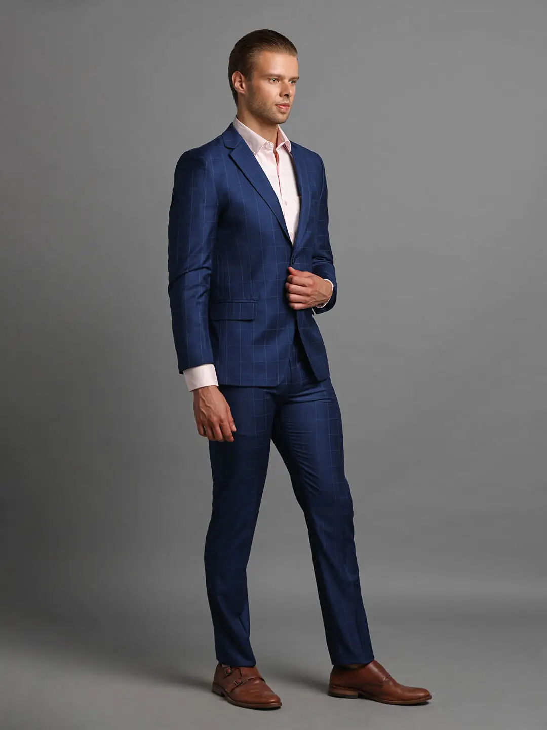 Royal Blue Checks 2 Piece Suit — image 3