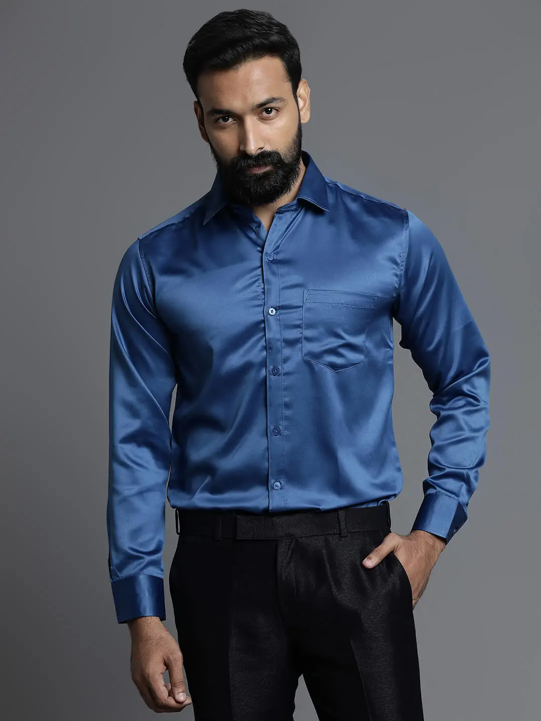 Royal Blue Satin Shirt