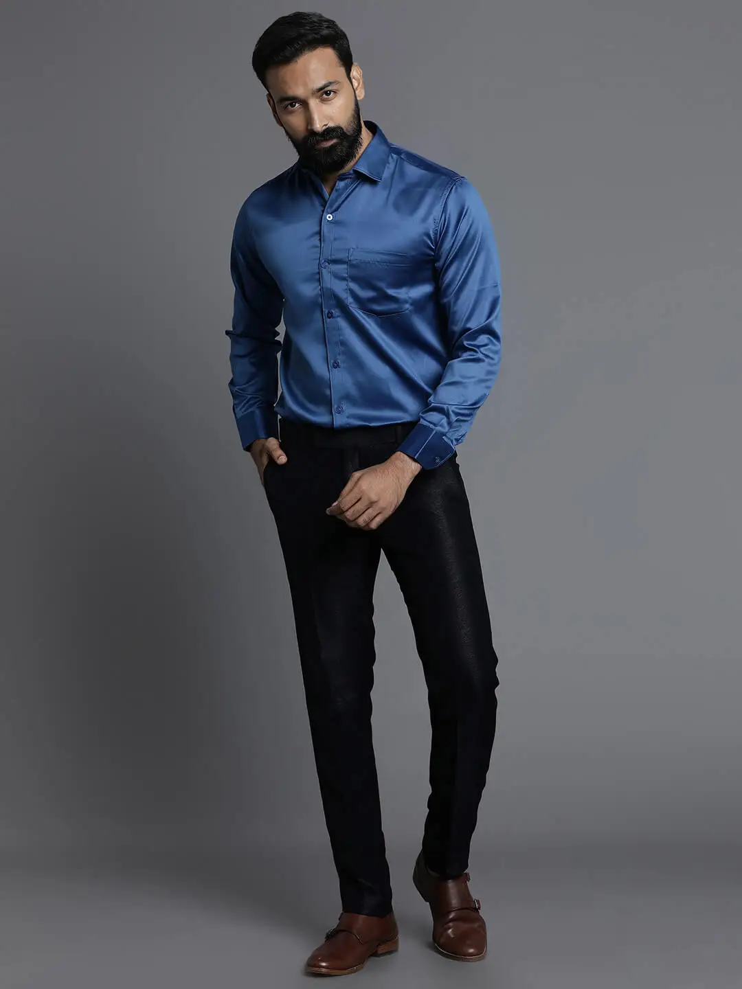 Royal Blue Satin Shirt