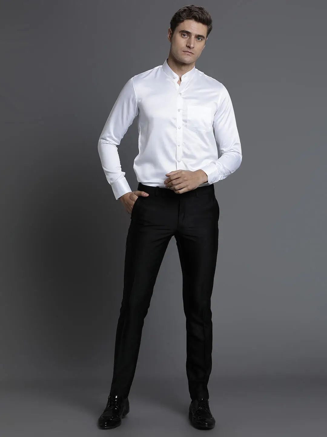 White Mandarin Collar Shirt