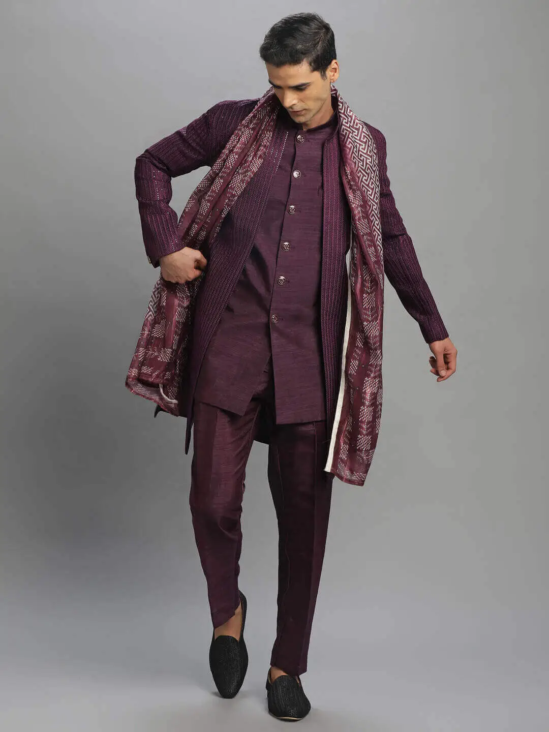 Wine Shiny Jacket Dupatta