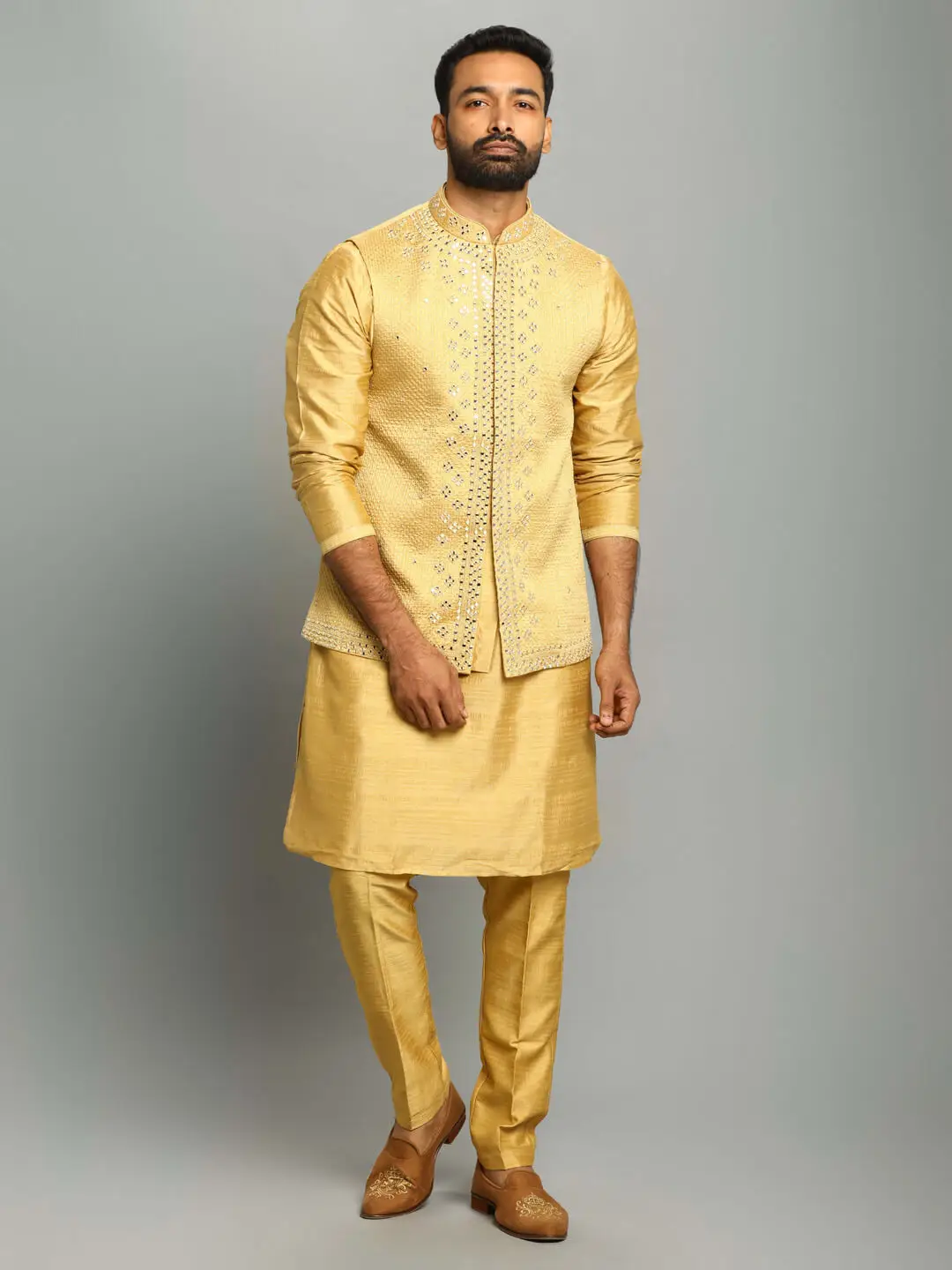 Yellow Mirror Kurta Pyjama Bandi